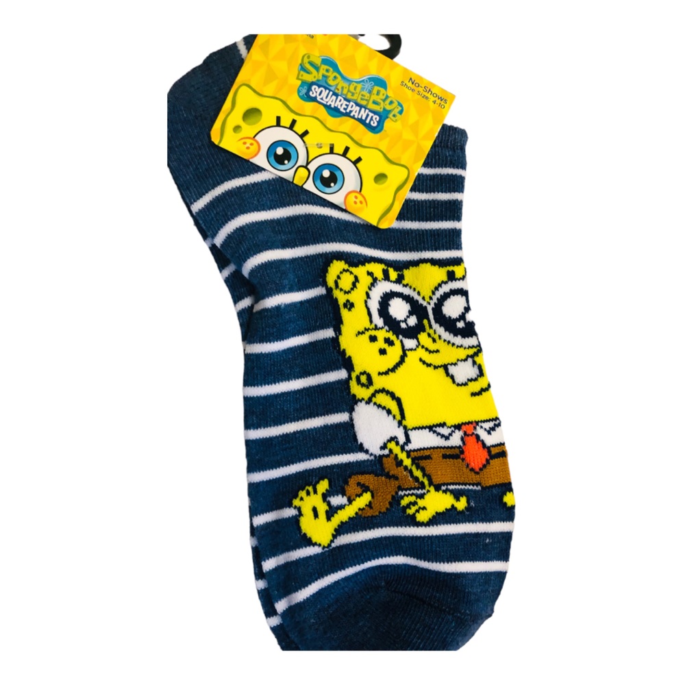 2‎ pairs Nickelodeon Spongebob Squarepants blue white striped no show socks FREE